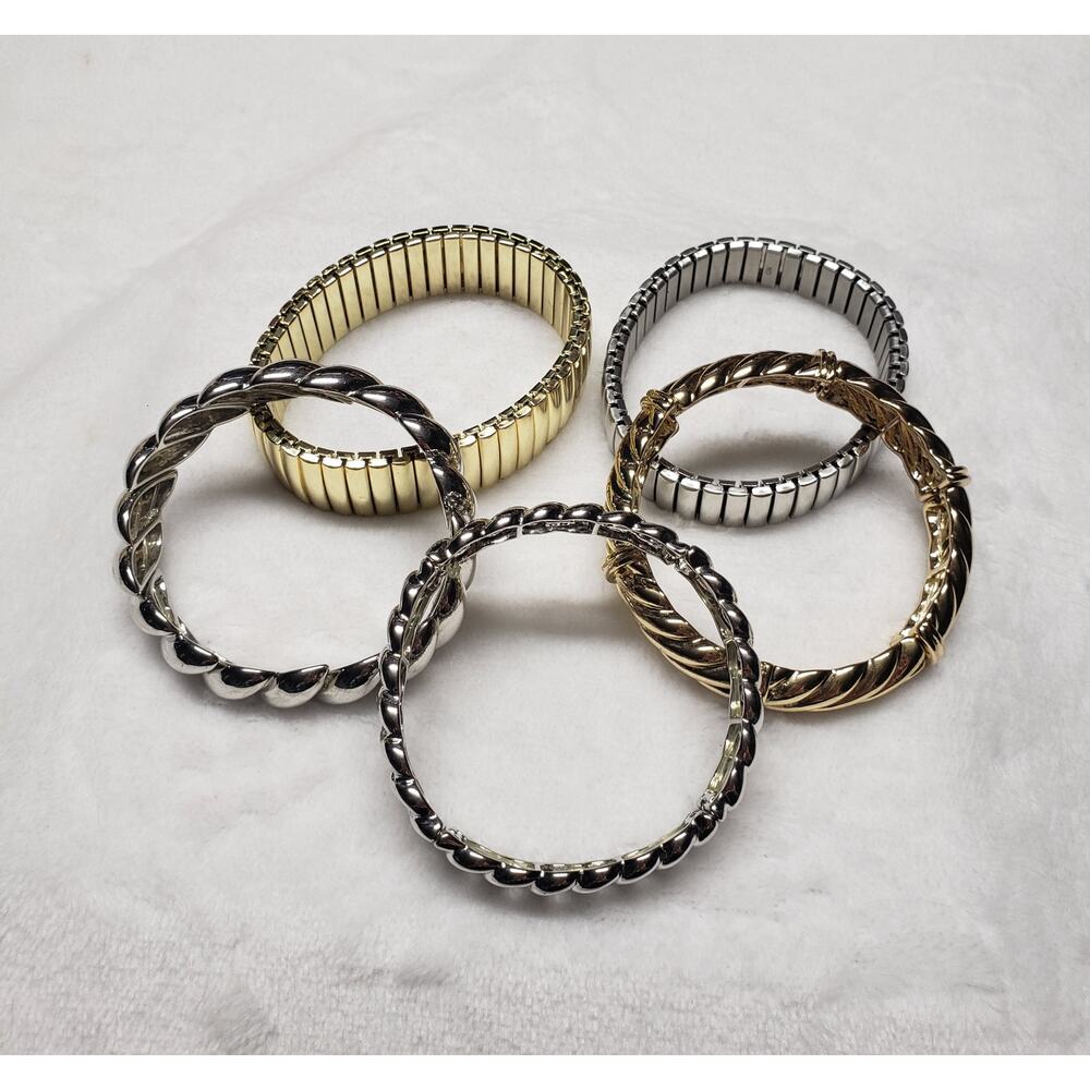 Vintage CN Metal Stretch Bracelet Bundle Gold Silver Tone Fashion Jewelry